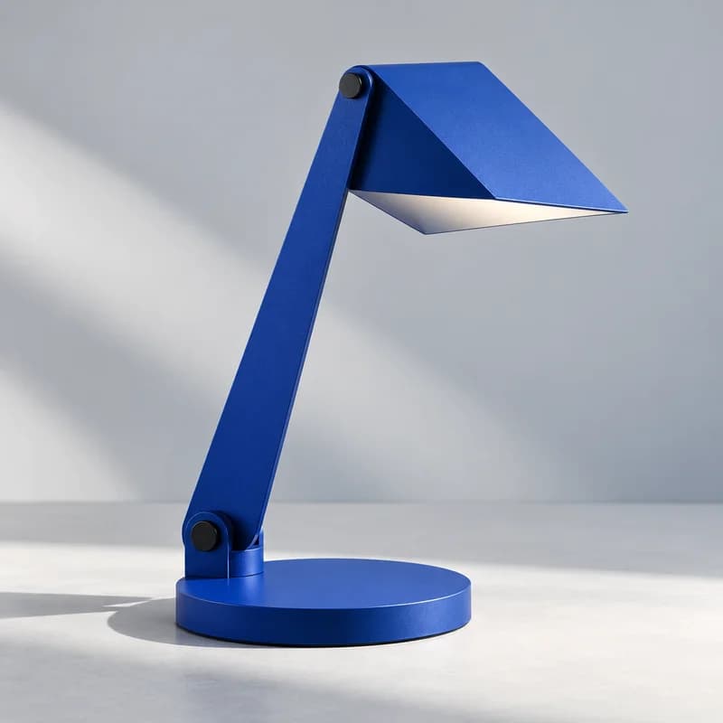 AI-generated cobalt desk lamp product study