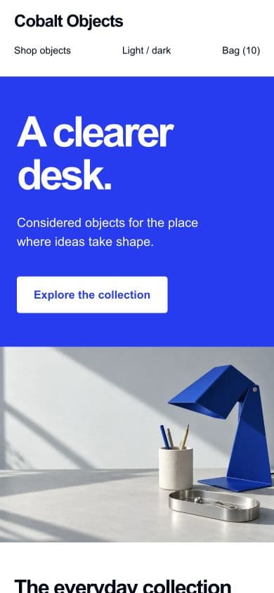 Published Cobalt storefront on a 390-pixel mobile viewport